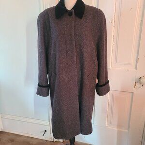 VTG Jofeld Wool Coat Women XL Gray Velvet Collar Pockets Quiet Luxury Classic